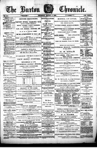 cover page of Burton Chronicle published on August 2, 1883