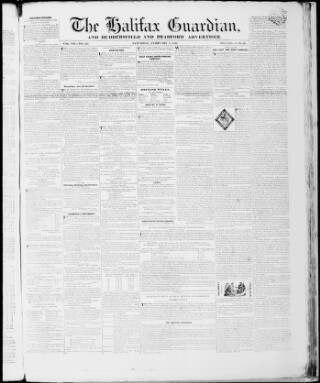 cover page of Halifax Guardian published on February 2, 1839