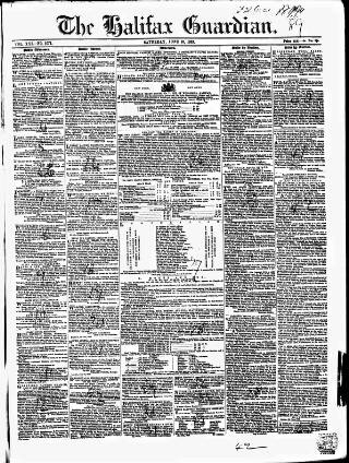 cover page of Halifax Guardian published on June 18, 1853