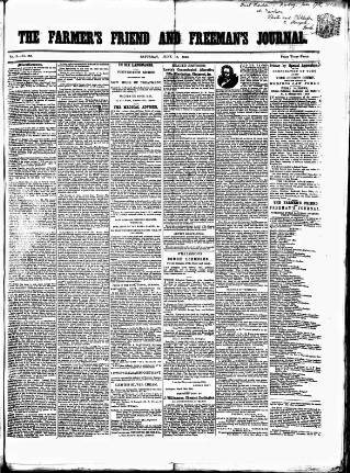 cover page of Farmer's Friend and Freeman's Journal published on June 18, 1853