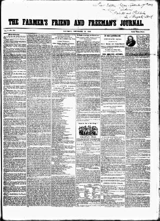 cover page of Farmer's Friend and Freeman's Journal published on September 17, 1853