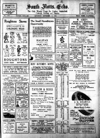 cover page of South Notts Echo published on September 17, 1932