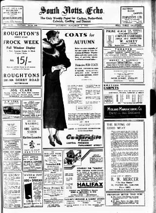 cover page of South Notts Echo published on November 2, 1935