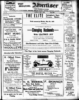 cover page of West Bridgford Advertiser published on May 2, 1925