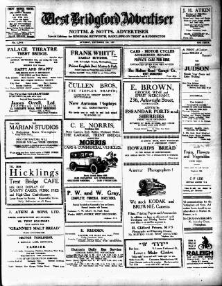 cover page of West Bridgford Advertiser published on September 17, 1927
