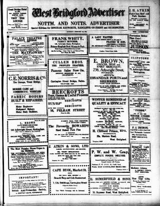 cover page of West Bridgford Advertiser published on February 2, 1929