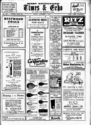cover page of West Bridgford Times & Echo published on November 2, 1934