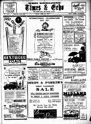 cover page of West Bridgford Times & Echo published on June 18, 1937
