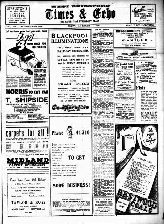 cover page of West Bridgford Times & Echo published on September 17, 1937