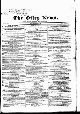 cover page of Otley News and West Riding Advertiser published on September 17, 1869