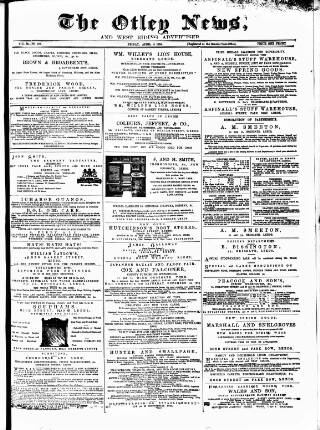 cover page of Otley News and West Riding Advertiser published on April 4, 1884