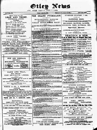 cover page of Otley News and West Riding Advertiser published on August 2, 1889