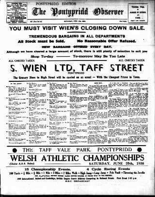 cover page of Pontypridd Observer published on June 18, 1938
