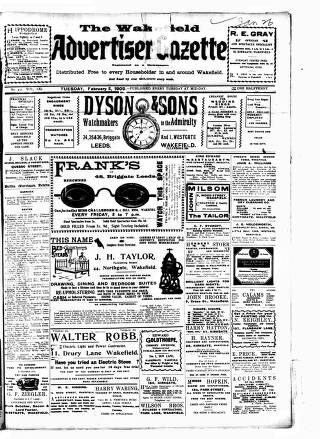 cover page of Wakefield Advertiser & Gazette published on February 2, 1909