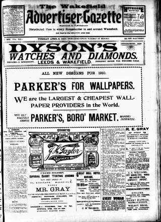 cover page of Wakefield Advertiser & Gazette published on April 5, 1910