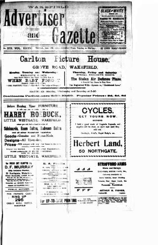 cover page of Wakefield Advertiser & Gazette published on June 18, 1918