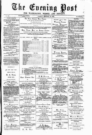 cover page of Warrington Evening Post published on February 25, 1879