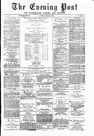 cover page of Warrington Evening Post published on April 5, 1879