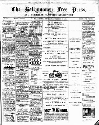 cover page of Ballymoney Free Press and Northern Counties Advertiser published on November 2, 1899