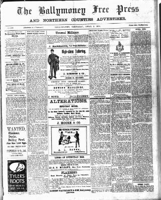 cover page of Ballymoney Free Press and Northern Counties Advertiser published on April 1, 1920