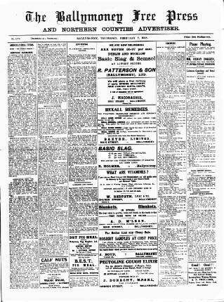 cover page of Ballymoney Free Press and Northern Counties Advertiser published on February 2, 1928