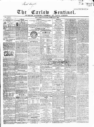 cover page of Carlow Sentinel published on February 2, 1867