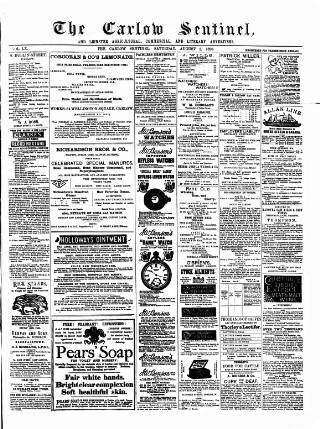cover page of Carlow Sentinel published on August 2, 1890