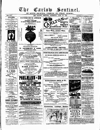 cover page of Carlow Sentinel published on June 18, 1892