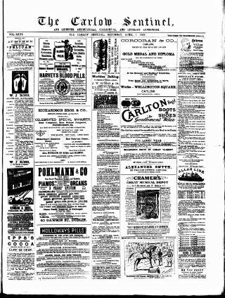 cover page of Carlow Sentinel published on April 1, 1893