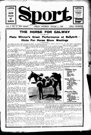 cover page of Sport (Dublin) published on August 2, 1930