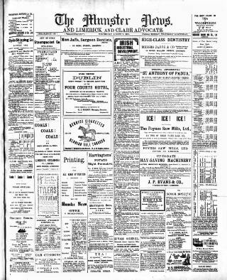 cover page of Munster News published on August 2, 1911