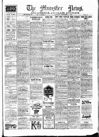cover page of Munster News published on September 17, 1927