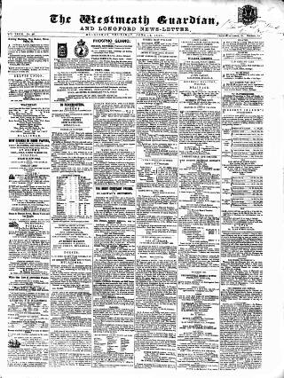 cover page of Westmeath Guardian and Longford News-Letter published on June 18, 1863