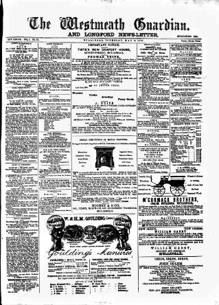 cover page of Westmeath Guardian and Longford News-Letter published on May 2, 1878