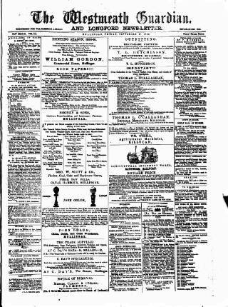 cover page of Westmeath Guardian and Longford News-Letter published on September 17, 1880