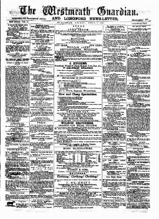 cover page of Westmeath Guardian and Longford News-Letter published on April 1, 1881