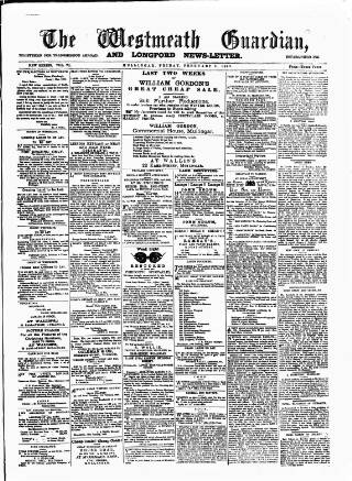 cover page of Westmeath Guardian and Longford News-Letter published on February 2, 1883