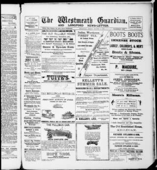 cover page of Westmeath Guardian and Longford News-Letter published on August 2, 1918