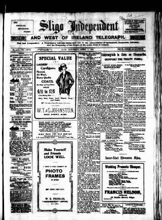 cover page of Sligo Independent published on April 1, 1922