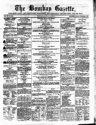 cover page of Bombay Gazette published on May 2, 1854