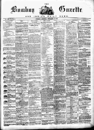 cover page of Bombay Gazette published on February 2, 1863