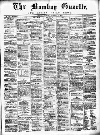 cover page of Bombay Gazette published on September 17, 1863
