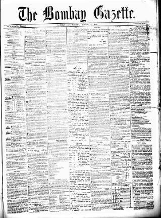 cover page of Bombay Gazette published on August 2, 1865