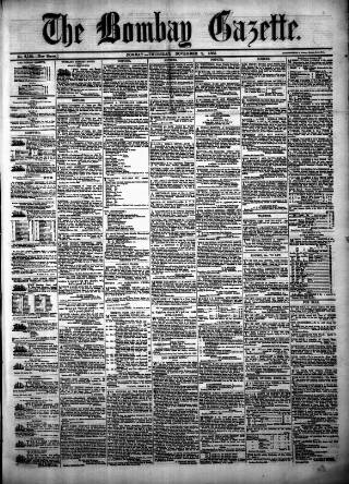 cover page of Bombay Gazette published on November 2, 1865