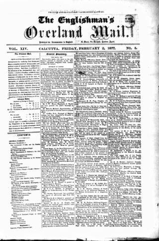cover page of Englishman's Overland Mail published on February 2, 1877