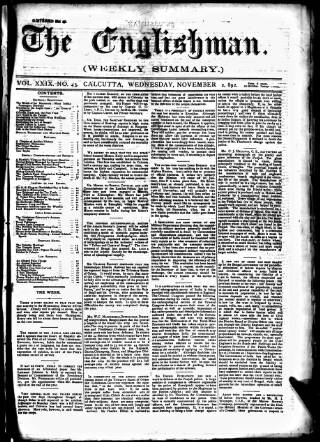 cover page of Englishman's Overland Mail published on November 2, 1892