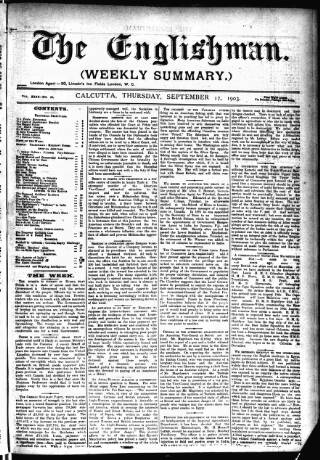 cover page of Englishman's Overland Mail published on September 17, 1903