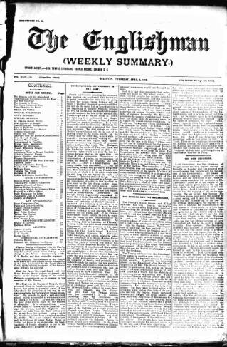 cover page of Englishman's Overland Mail published on April 4, 1912