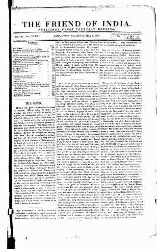 cover page of Friend of India and Statesman published on May 2, 1867