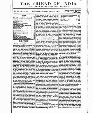 cover page of Friend of India and Statesman published on February 2, 1871